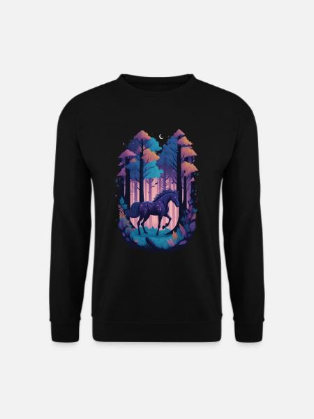 Cheval magique dans une forêt magique sombre - Sweat-shirt Unisexe - noir