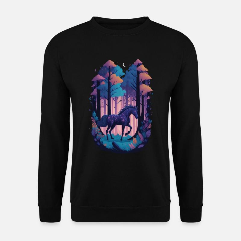 Magisches Pferd im düsteren magischen Wald - Unisex Pullover - Schwarz