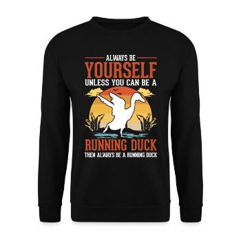 Indian Runner Duck Gift Running Duck - Unisex Sweatshirt - black - Front - Alina (178cm) & Michal (187cm)