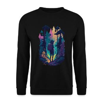 Wald Wandern Natur Hiking Design Illustration - Unisex Pullover - Schwarz - Vorne - Alina (178cm) & Michal (187cm)