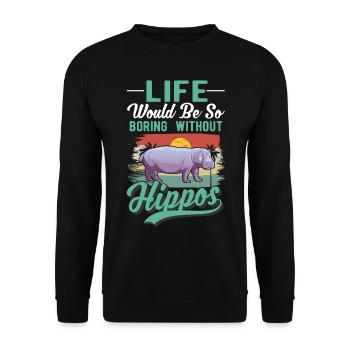 Hippo Cadeau Hippo Hippo Hippo - Sweat-shirt Unisexe - noir - Devant - Alina (178cm) & Michal (187cm)