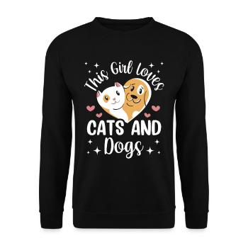 This girl loves cats and dogs Dog Cat - Unisex Sweatshirt - black - Front - Alina (178cm) & Michal (187cm)