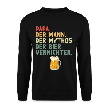 Papa Mann Mythos Bier Vernichter Lustiger Spruch - Unisex Pullover - Schwarz - Vorne - Alina (178cm) & Michal (187cm)