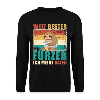 Papa Welt bester Furzer Faultier Vater Spruch - Unisex Pullover - Schwarz - Vorne - Alina (178cm) & Michal (187cm)