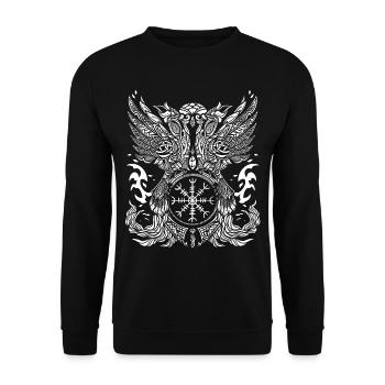 Odin Raben Hugin Munin Aegishjalmur Wikinger Runen - Unisex Pullover - Schwarz - Vorne - Alina (178cm) & Michal (187cm)