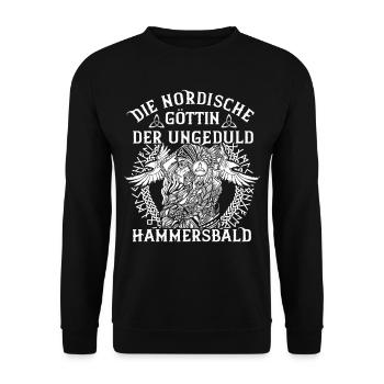 Nordische Wikinger Göttin der Ungeduld Hammersbald - Unisex Pullover - Schwarz - Vorne - Alina (178cm) & Michal (187cm)