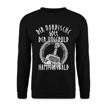 Lustiges Wikinger nordischer Gott Hammersbald - Unisex Pullover - Schwarz - Vorne - Alina (178cm) & Michal (187cm)