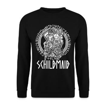 Wikinger Frau - Schildmaid Kriegerin Schönheit - Unisex Pullover - Schwarz - Vorne - Alina (178cm) & Michal (187cm)