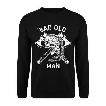 Funny Viking saying 'Bad Old Man' with axe - Unisex Sweatshirt - black - Front - Alina (178cm) & Michal (187cm)