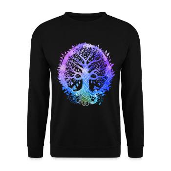 Yoga Meditation mit spirituellem Baum des Lebens - Unisex Pullover - Schwarz - Vorne - Alina (178cm) & Michal (187cm)