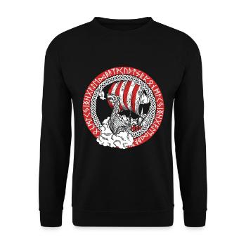 Wikinger Schiff Runen Segelschiff Boot Kapitän - Unisex Pullover - Schwarz - Vorne - Alina (178cm) & Michal (187cm)