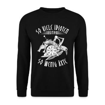 Wikinger Axt Spruch mi Sarkasmus und lustig Humor - Unisex Pullover - Schwarz - Vorne - Alina (178cm) & Michal (187cm)