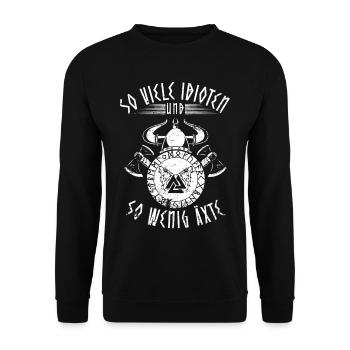 Lustiger Wikinger Spruch für Soziale Kontakte - Unisex Pullover - Schwarz - Vorne - Alina (178cm) & Michal (187cm)