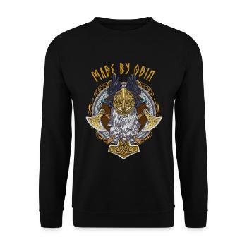 Drôle de dicton viking avec des runes Fait par Odin - Sweat-shirt Unisexe - noir - Devant - Alina (178cm) & Michal (187cm)