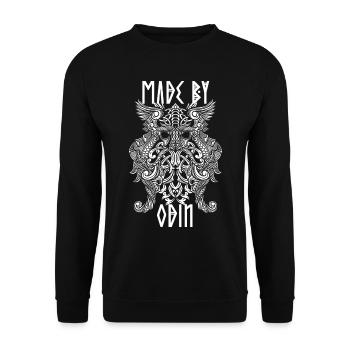 Lustiges Wikinger Design Made by Odin Spruch - Unisex Pullover - Schwarz - Vorne - Alina (178cm) & Michal (187cm)