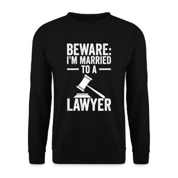 Attention : Je suis marié à un avocat - Sweat-shirt Unisexe - noir - Devant - Alina (178cm) & Michal (187cm)