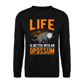 Das Leben ist besser mit einem Opossum - Unisex Pullover - Schwarz - Vorne - Alina (178cm) & Michal (187cm)