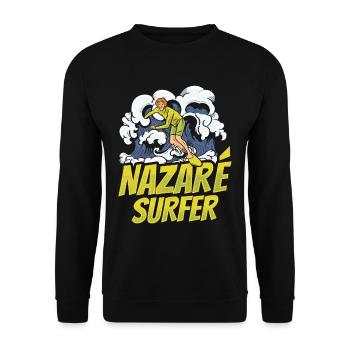Nazaré Surfer Wellen Surfen Surfing - Unisex Pullover - Schwarz - Vorne - Alina (178cm) & Michal (187cm)