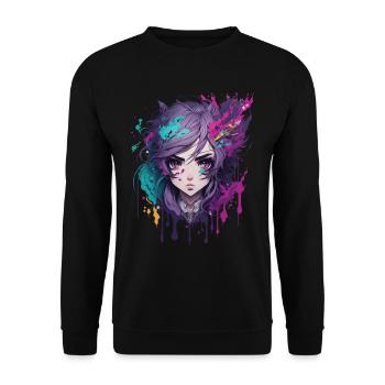Anime Manga Figure Kawaii Otaku Japan Chibi Design - Unisex Sweatshirt - black - Front - Alina (178cm) & Michal (187cm)