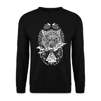 Fenrir Wikinger Runen Design Fenriswolf Germanen - Unisex Pullover - Schwarz - Vorne - Alina (178cm) & Michal (187cm)