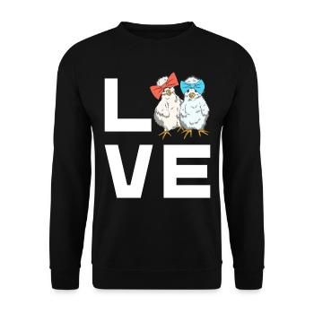 Seidenhühner Love Schriftzug Seidenhuhn Design - Unisex Pullover - Schwarz - Vorne - Alina (178cm) & Michal (187cm)