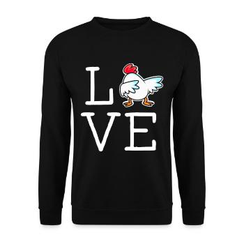 LOVE chicken lettering with cool chicken farmer - Unisex Sweatshirt - black - Front - Alina (178cm) & Michal (187cm)