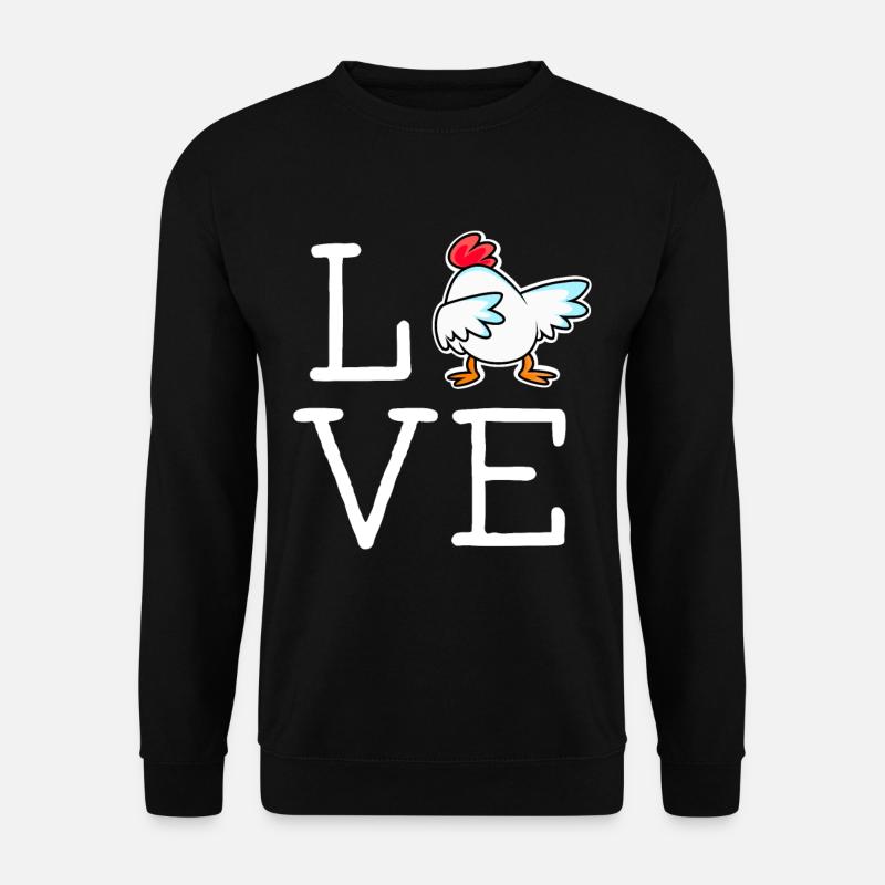 LOVE Hühner Schriftzug mit coolem Huhn Landwirt - Unisex Pullover - Schwarz