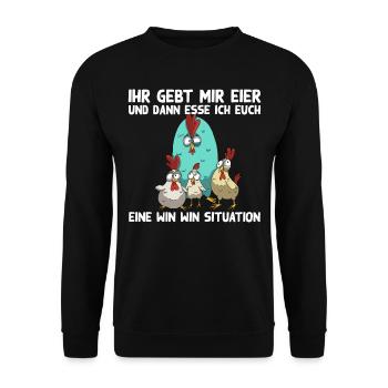 Lustiger Hühner Spruch Win Win Situation mit Huhn - Unisex Pullover - Schwarz - Vorne - Alina (178cm) & Michal (187cm)