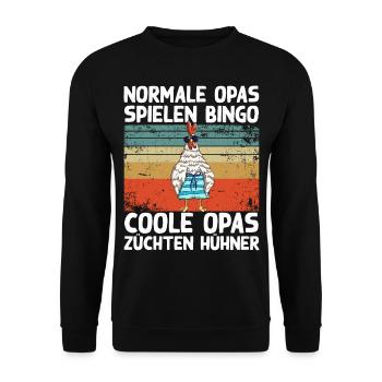 Coole Opas züchten Hühner Lustig Huhn Hahn Spruch - Unisex Pullover - Schwarz - Vorne - Alina (178cm) & Michal (187cm)