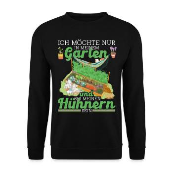 Garten und Hühner Leidenschaft Hobby Huhn Gärtner - Unisex Pullover - Schwarz - Vorne - Alina (178cm) & Michal (187cm)