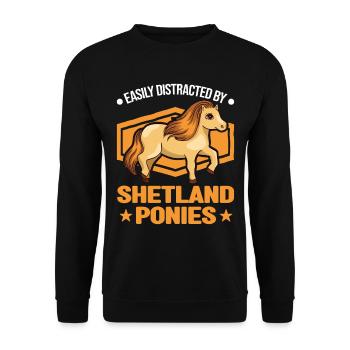Easily distracted by Shetland Ponies Shetty - Unisex Pullover - Schwarz - Vorne - Alina (178cm) & Michal (187cm)