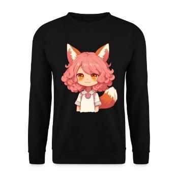 Anime Kawaii Manga Mädchen Fuchs Chibi Otaku - Unisex Pullover - Schwarz - Vorne - Alina (178cm) & Michal (187cm)