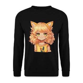 Kawaii Hunde Anime Mädchen Manga Hund Chibi - Unisex Pullover - Schwarz - Vorne - Alina (178cm) & Michal (187cm)