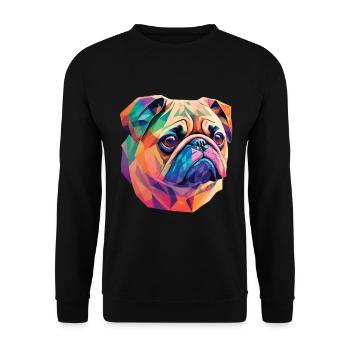 Mops Hund Polygon Kunst Geometrische Pug Hunde - Unisex Pullover - Schwarz - Vorne - Alina (178cm) & Michal (187cm)