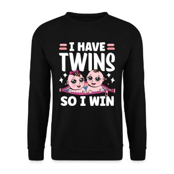 Ich Habe Zwillinge Also Gewinne Ich Zwilling - Unisex Pullover - Schwarz - Vorne - Alina (178cm) & Michal (187cm)