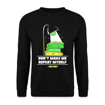 Zwing Mich Nicht Mich Zu Wiederholen Geschichte - Unisex Pullover - Schwarz - Vorne - Alina (178cm) & Michal (187cm)