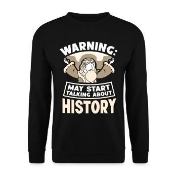 Warnung: Könnte Anfangen Über Geschichte Zu Reden - Unisex Pullover - Schwarz - Vorne - Alina (178cm) & Michal (187cm)
