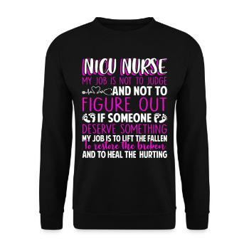Nicu Nurse My Job Is Not To Judge - Unisex Sweatshirt - black - Front - Alina (178cm) & Michal (187cm)