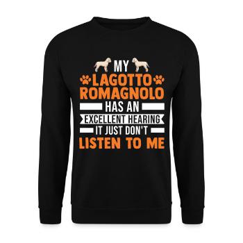 Lagotto Romagnolo Wasserhund - Unisex Pullover - Schwarz - Vorne - Alina (178cm) & Michal (187cm)
