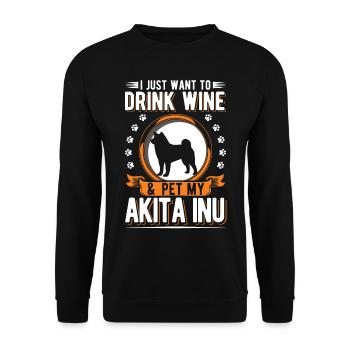 Akita Inu und Wein - Unisex Pullover - Schwarz - Vorne - Alina (178cm) & Michal (187cm)