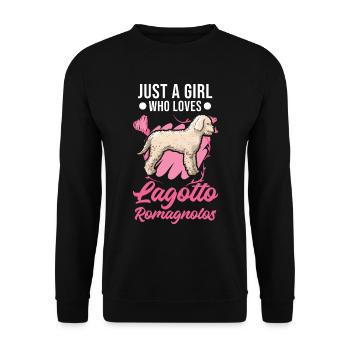 Lagotto Romagnolo Mädchen Wasserhund - Unisex Pullover - Schwarz - Vorne - Alina (178cm) & Michal (187cm)
