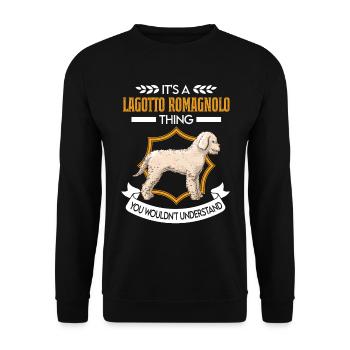 Lagotto Romagnolo Ding Wasserhund - Unisex Pullover - Schwarz - Vorne - Alina (178cm) & Michal (187cm)