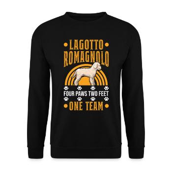Lagotto Romagnolo 4 Pfoten 2 Beine Ein Team - Unisex Pullover - Schwarz - Vorne - Alina (178cm) & Michal (187cm)