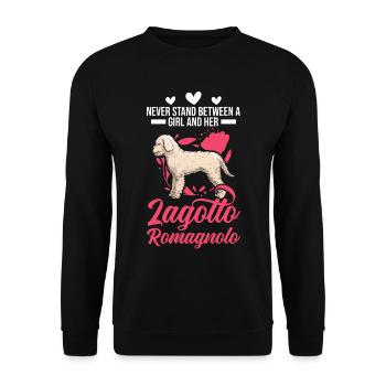 Lagotto Romagnolo Mädchen Wasserhund - Unisex Pullover - Schwarz - Vorne - Alina (178cm) & Michal (187cm)