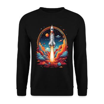 Astronaut Rocket Launch Space Cartoon Rocket - Unisex Sweatshirt - black - Front - Alina (178cm) & Michal (187cm)