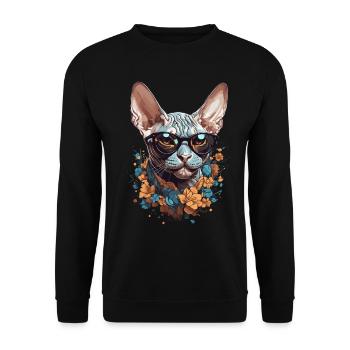 Stilvolle Sphinx Katze Design für Katzenliebhabe - Unisex Pullover - Schwarz - Vorne - Alina (178cm) & Michal (187cm)