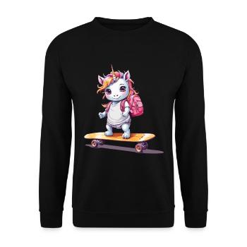 Unicorn student on skateboard design - Unisex Sweatshirt - black - Front - Alina (178cm) & Michal (187cm)