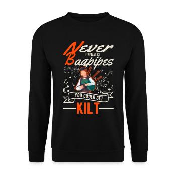 Never run with Bagpipes You could get Kilt - Unisex Sweatshirt - black - Front - Alina (178cm) & Michal (187cm)