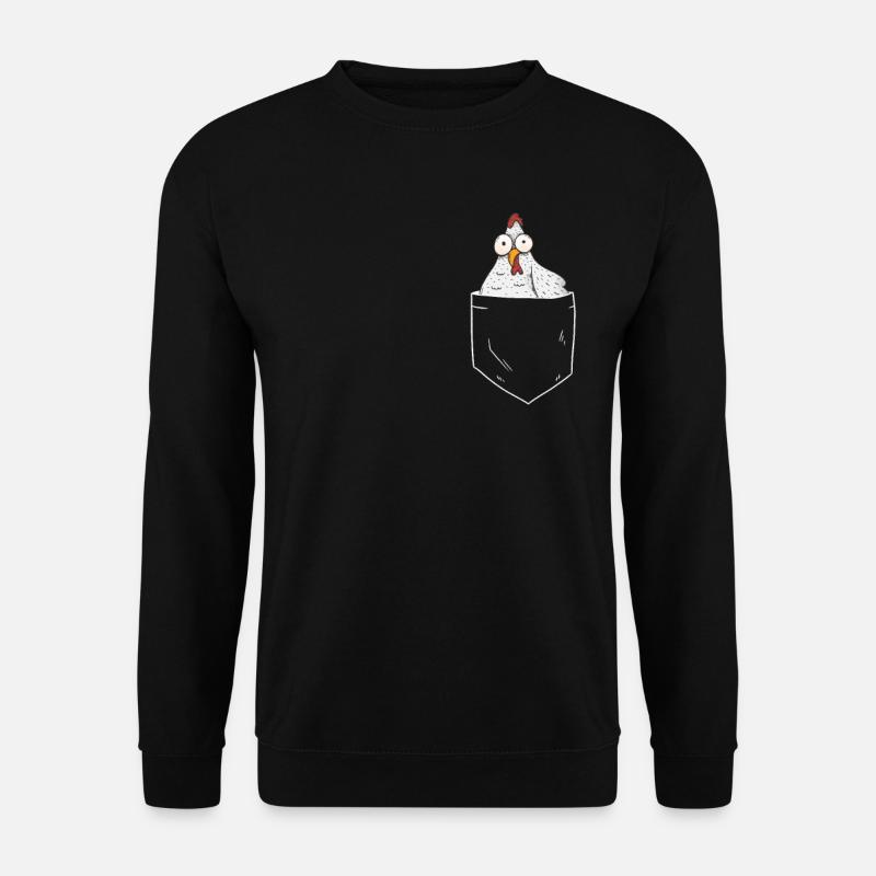 Hühner in Brusttasche Landwirt - Unisex Pullover - Schwarz