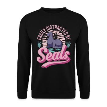 Easily distracted by Seal Robbe Seelöwe - Unisex Pullover - Schwarz - Vorne - Alina (178cm) & Michal (187cm)